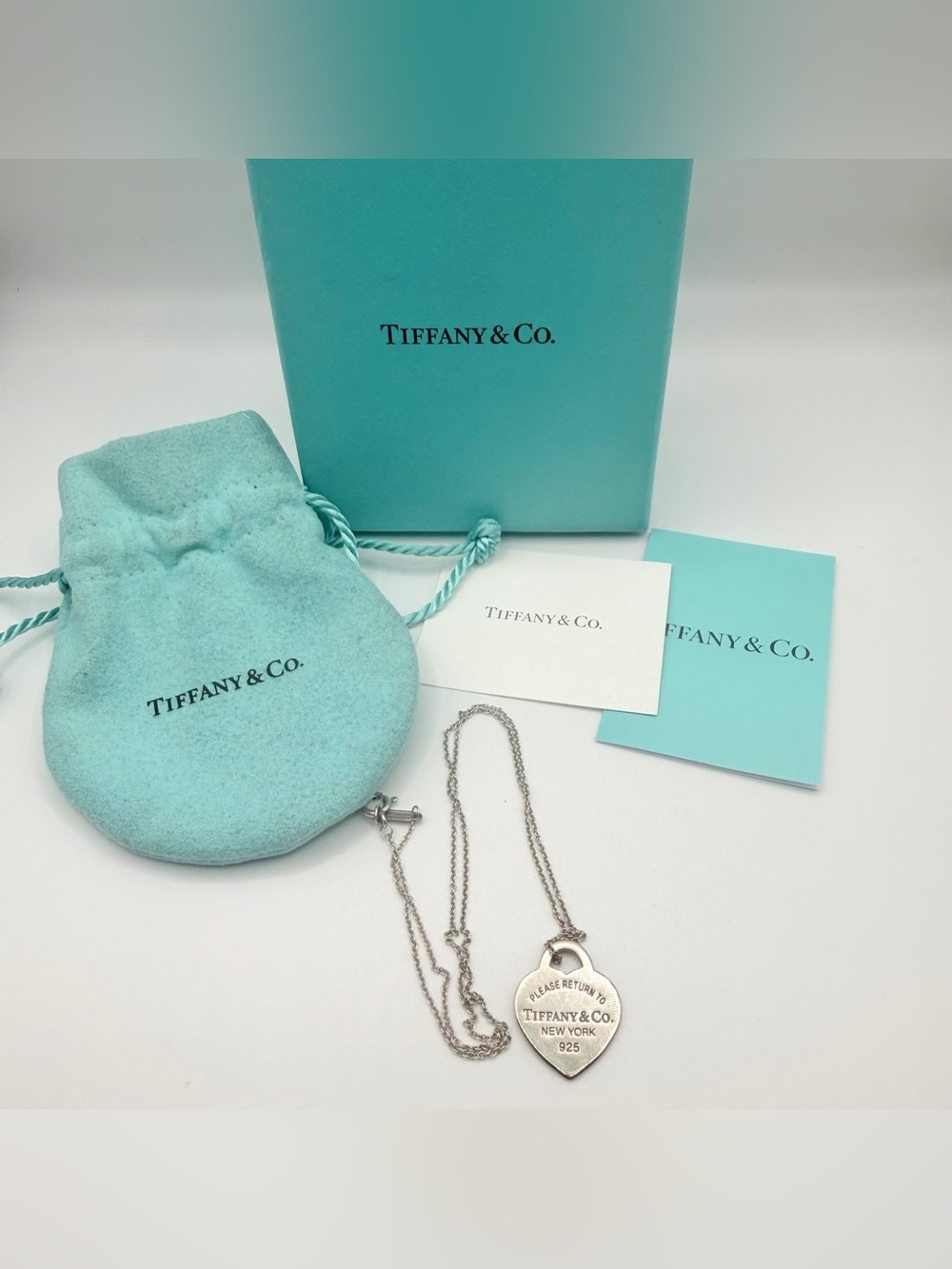 Tiffany & Co. Return To Sterling Silver Heart Tag Pendant Necklace with Box